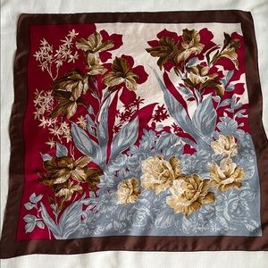 Floral Silk Scarf in Red and Brown Vintage from Shanghai